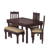 Ajmer Solid Sheesham Wood 5 Seater Dining Set With Bench (With Cushion, Walnut Finish)
